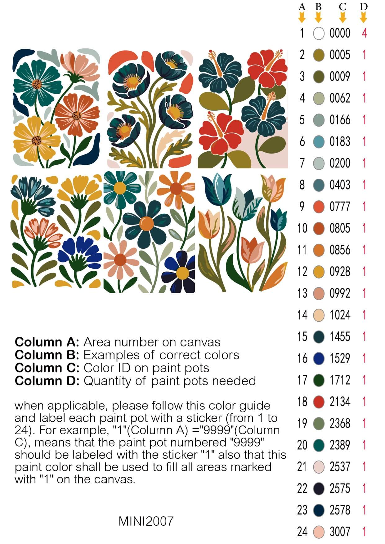 Boho Flowers 6 Pack Paint by Numbers - Image 2