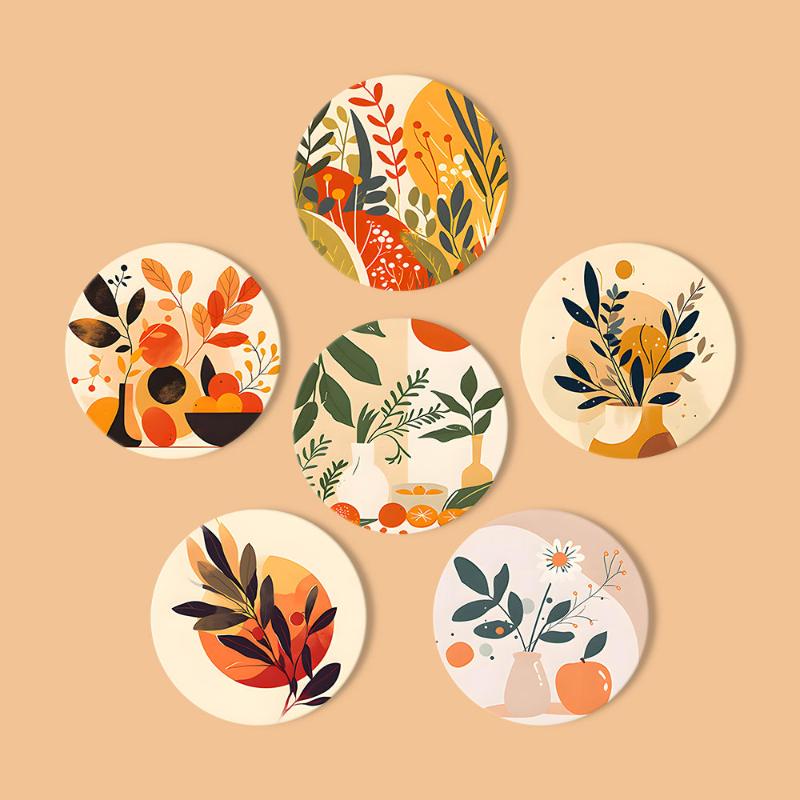 Floral Modern Art Coasters 6 Pack Paint by Numbers - Image 3