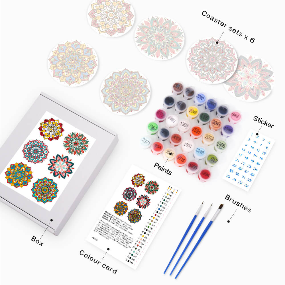 Mandala Coasters 6 Pack Paint by Numbers - Image 3