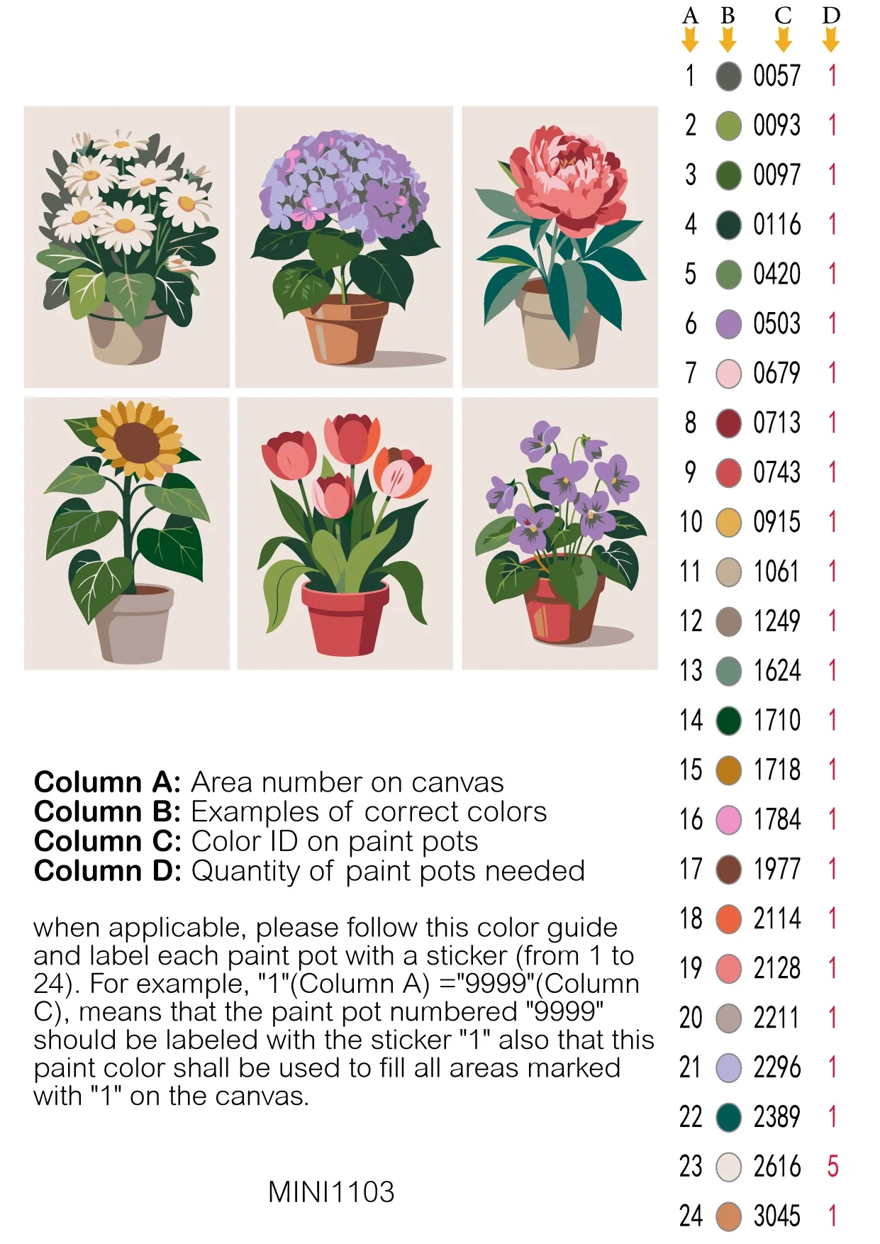 Mini Flower Pots 6 Pack Paint by Numbers - Image 2