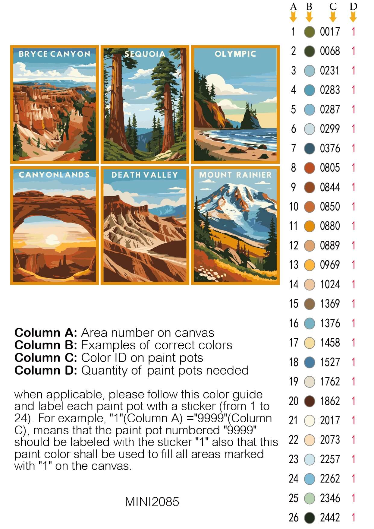 Mini Great American Parks 6 Pack Paint by Numbers - Image 2