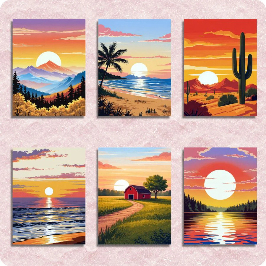 Mini Sunset Scenery 6 Pack Paint by Numbers