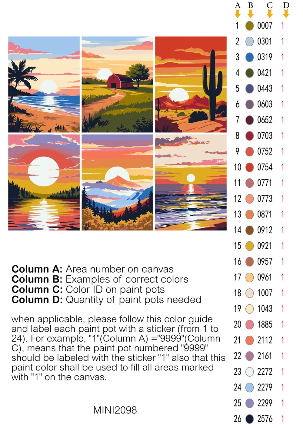 Mini Sunset Scenery 6 Pack Paint by Numbers - Image 2